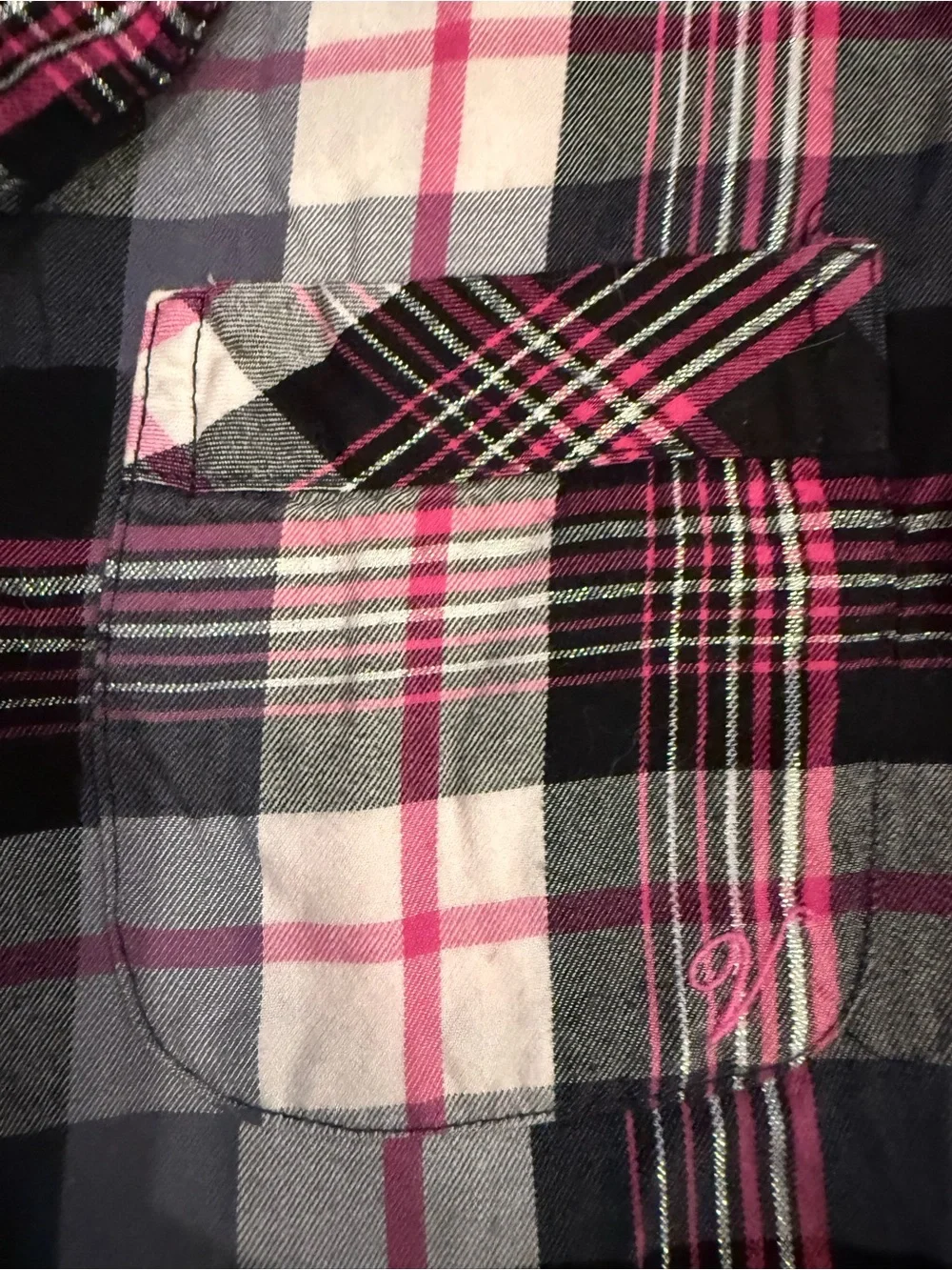 Victoria's Secret Black, Gray & Pink Plaid Pajama Set
